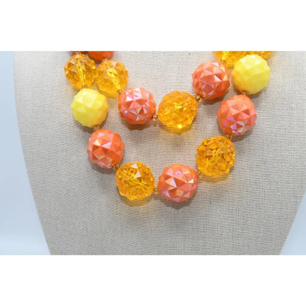 Vintage West Germany Lucite Necklace Double Strand Orange Yellow Faceted